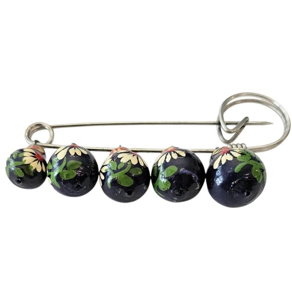 Blue Russian Doll Brooch Five Dangles Bar Pin, J28 - Picture 3 of 11